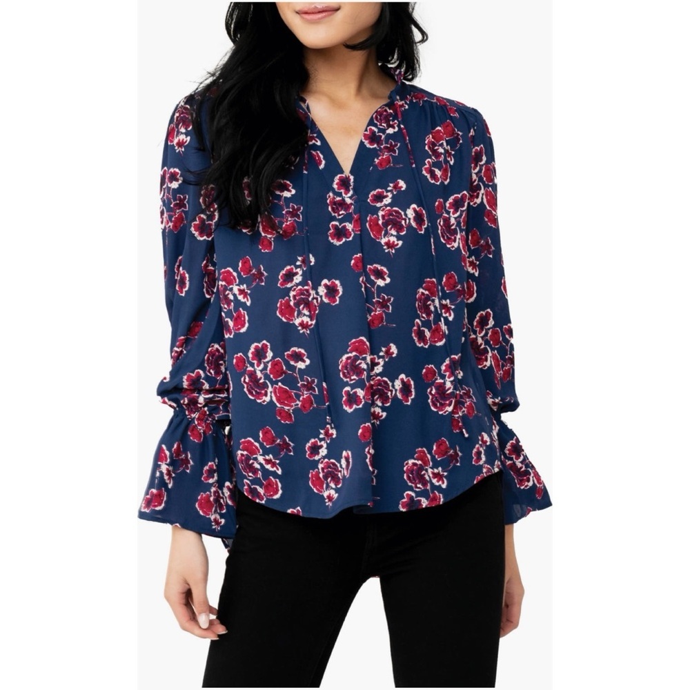 Gibson Look‎ floral tie neck blouse